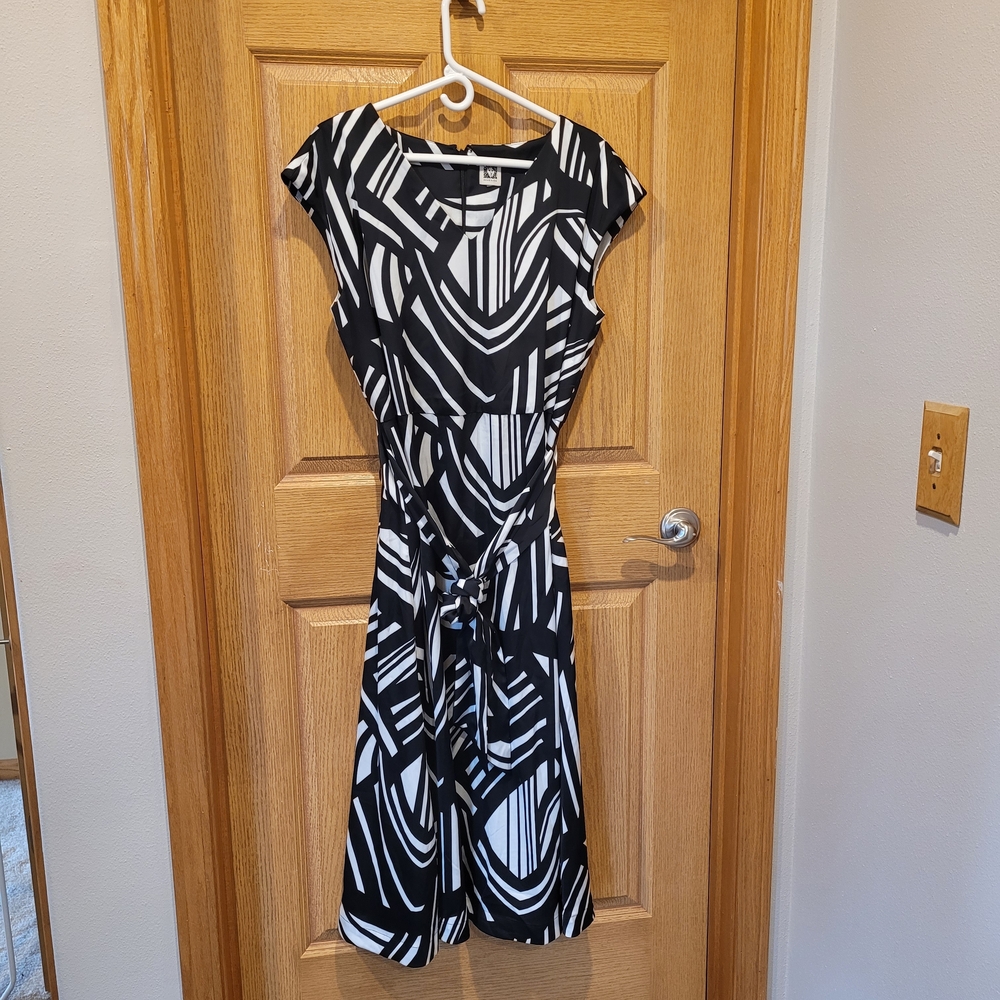 Anne Klein Black and White Patterned Midi Dress